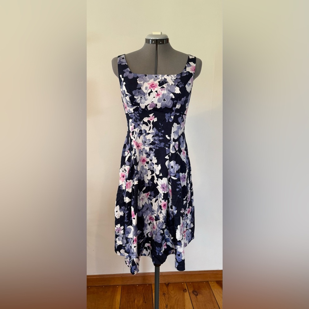 Ralph Lauren Blue with Pink and White Flowers Midi Sundress